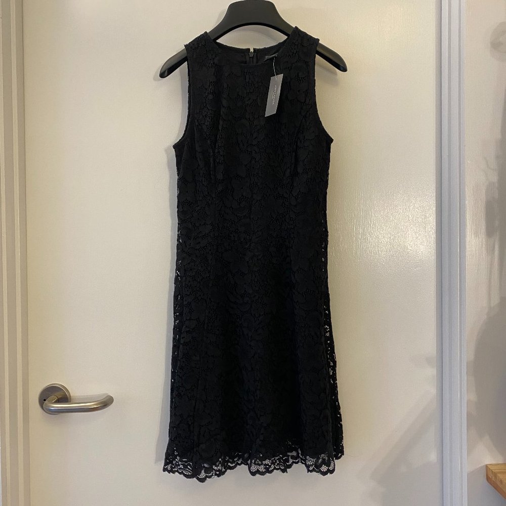 NEW! Ann Taylor 00P XXS Petite Black Lace Sheath Work Dress Cotton Lined